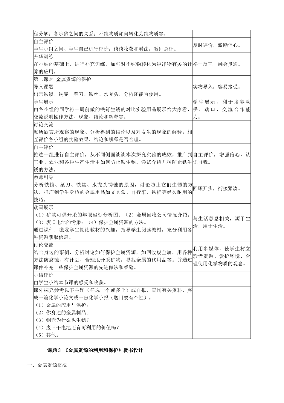 广东省中山市古镇初级中学九年级化学下册 第八单元 课题3 金属资源的利用和保护教案（新版）新人教版_第2页