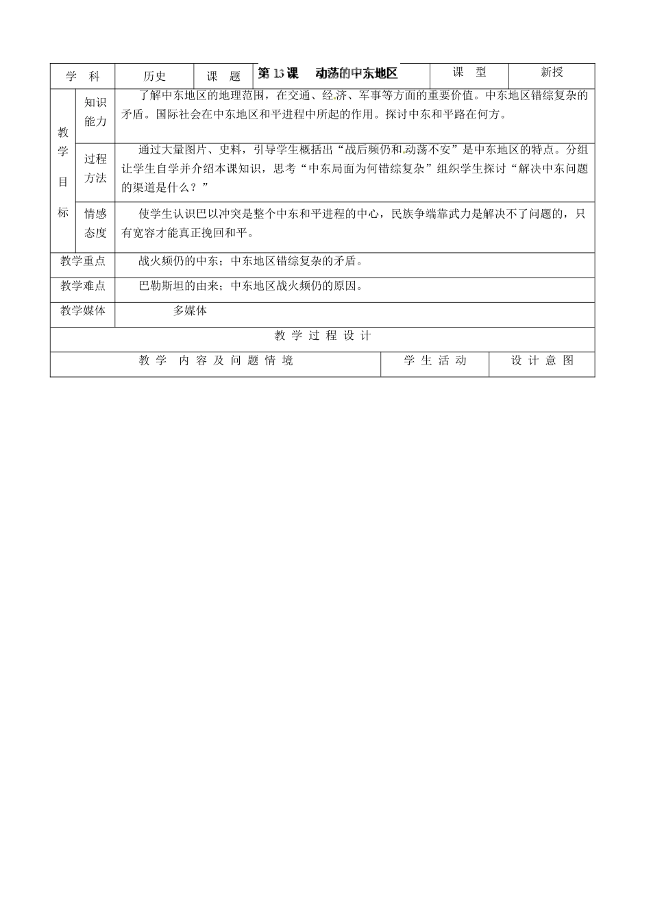 河北省承德市兴隆县小东区中学九年级历史下册 第13课《动荡的中东地区 》教案 新人教版_第2页