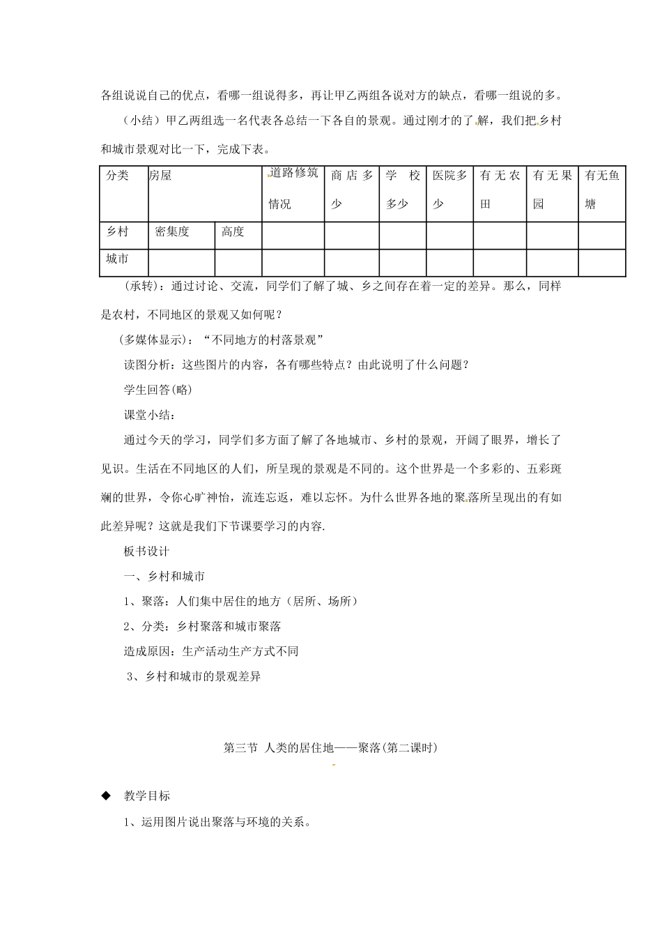 江苏省大丰市第七中学七年级地理《人类的居住地—聚落》教案_第2页