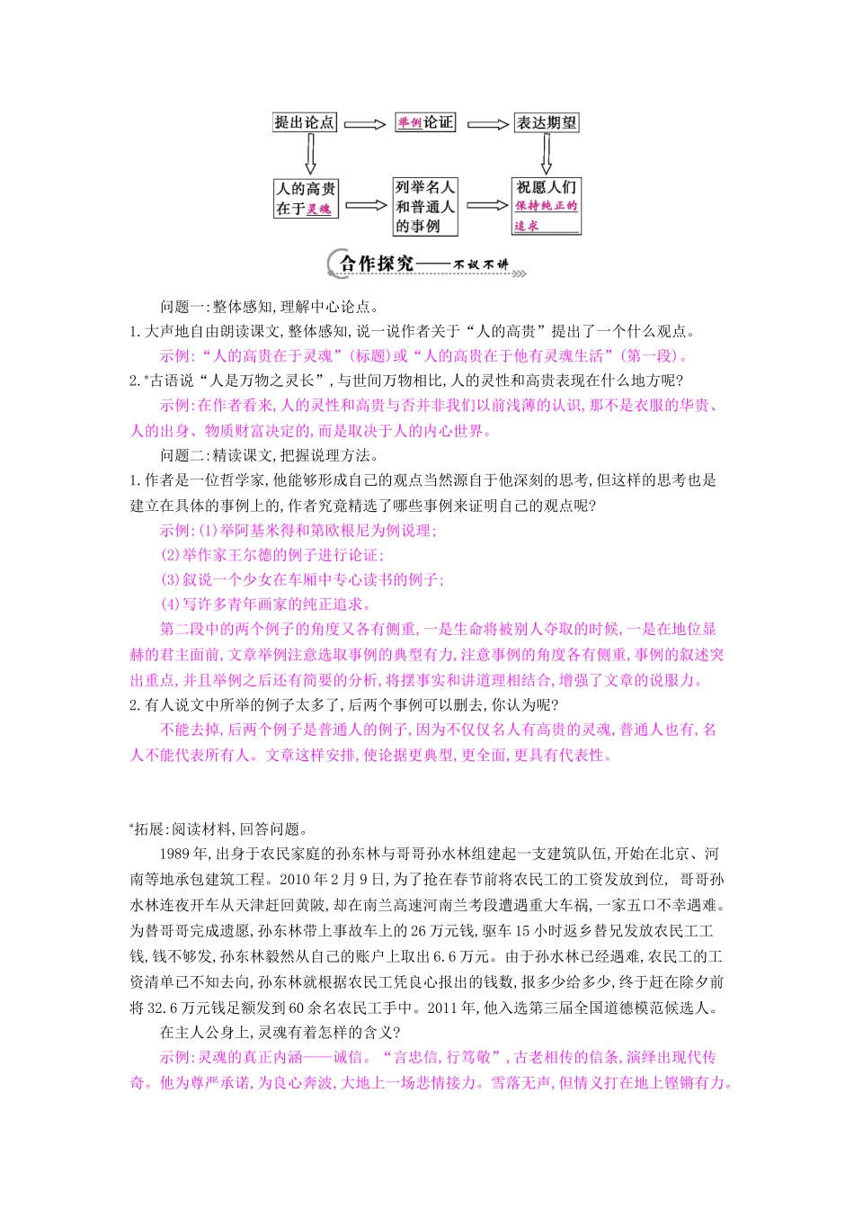 八年级语文下册 第9课 人的高贵在于灵魂导学案 苏教版-苏教版初中八年级下册语文学案_第2页