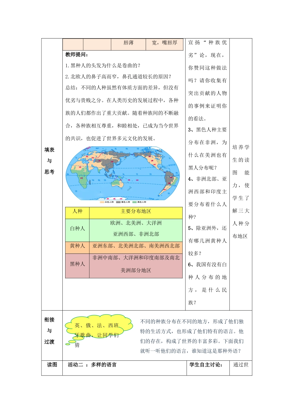 （水滴系列）七年级地理上册 5.2 世界的人种、语言和宗教教案 （新版）商务星球版-（新版）商务星球版初中七年级上册地理教案_第3页