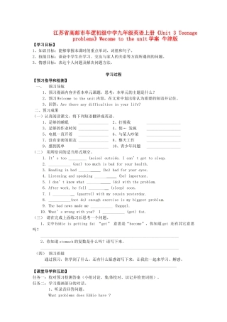 江苏省高邮市车逻初级中学九年级英语上册《Unit 3 Teenage problems》Wecome to the unit学案 牛津版