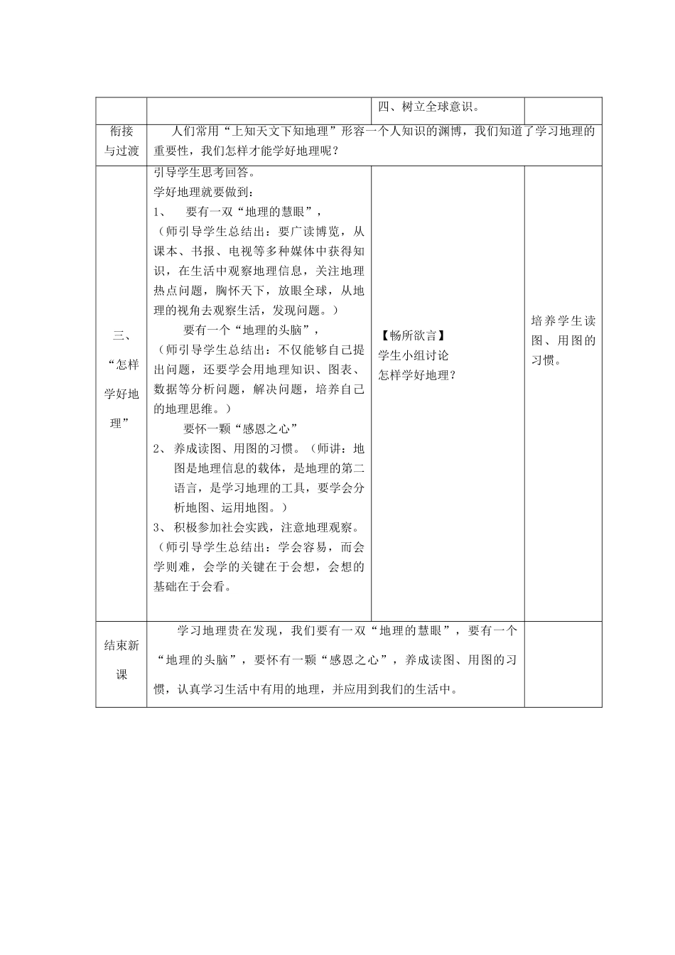 （水滴系列）七年级地理上册 序言 让我们一同走进地理教案1 （新版）商务星球版-（新版）商务星球版初中七年级上册地理教案_第3页