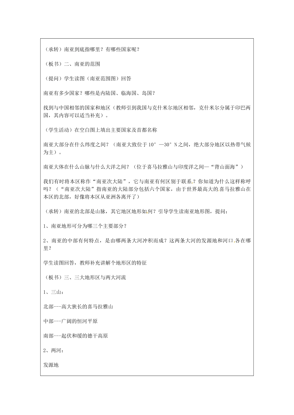 广东省佛山市中大附中三水实验中学七年级地理上册《第二章 第二节 南亚（1）》教案 粤教版_第2页