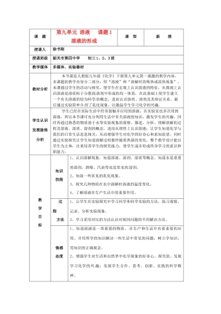广东省韶关四中九年级化学《溶液的形成》教案 