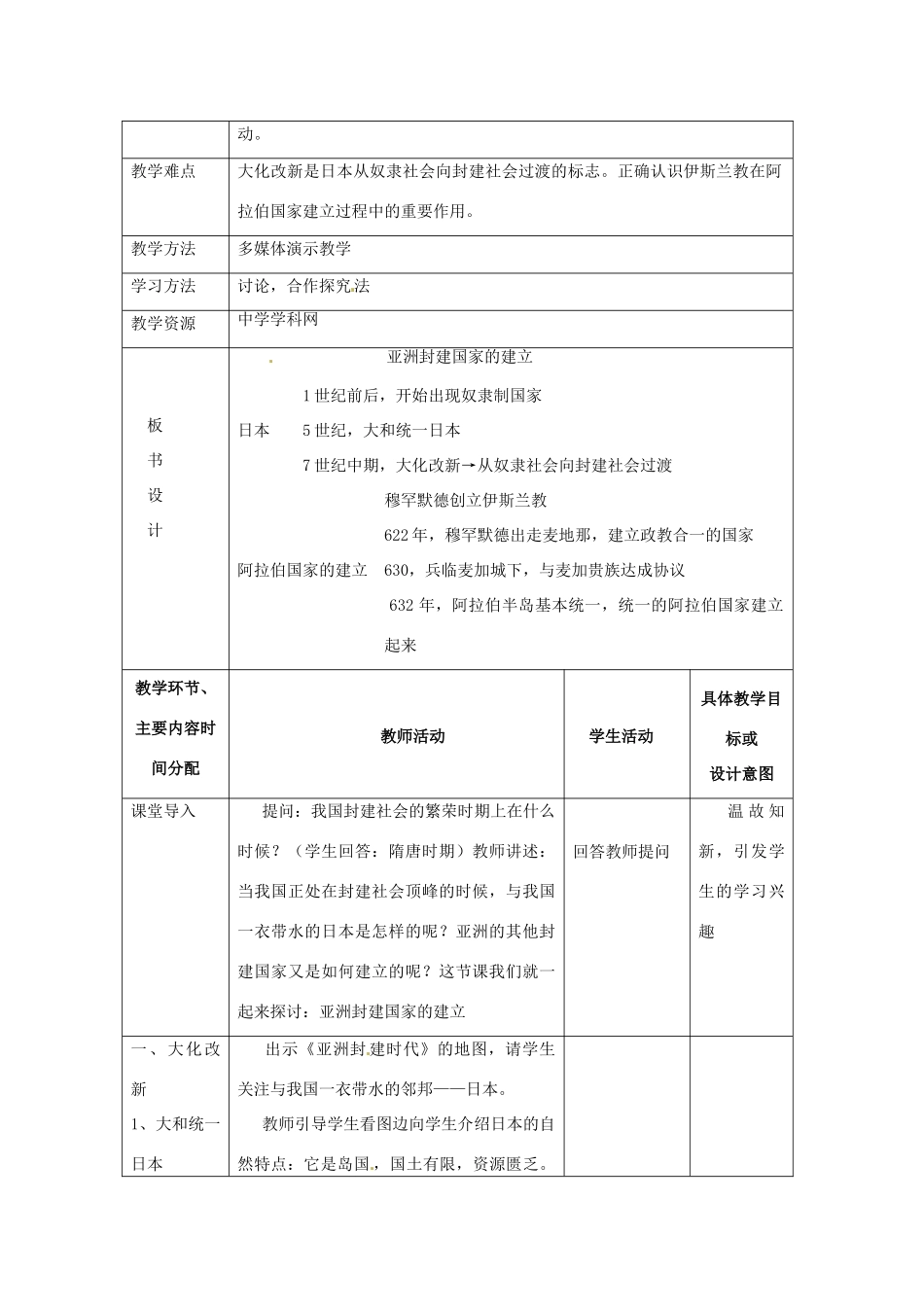 湖南省常德市第九中学九年级历史上册 第二单元 第4课 亚洲封建国家的建立教案 新人教版_第2页