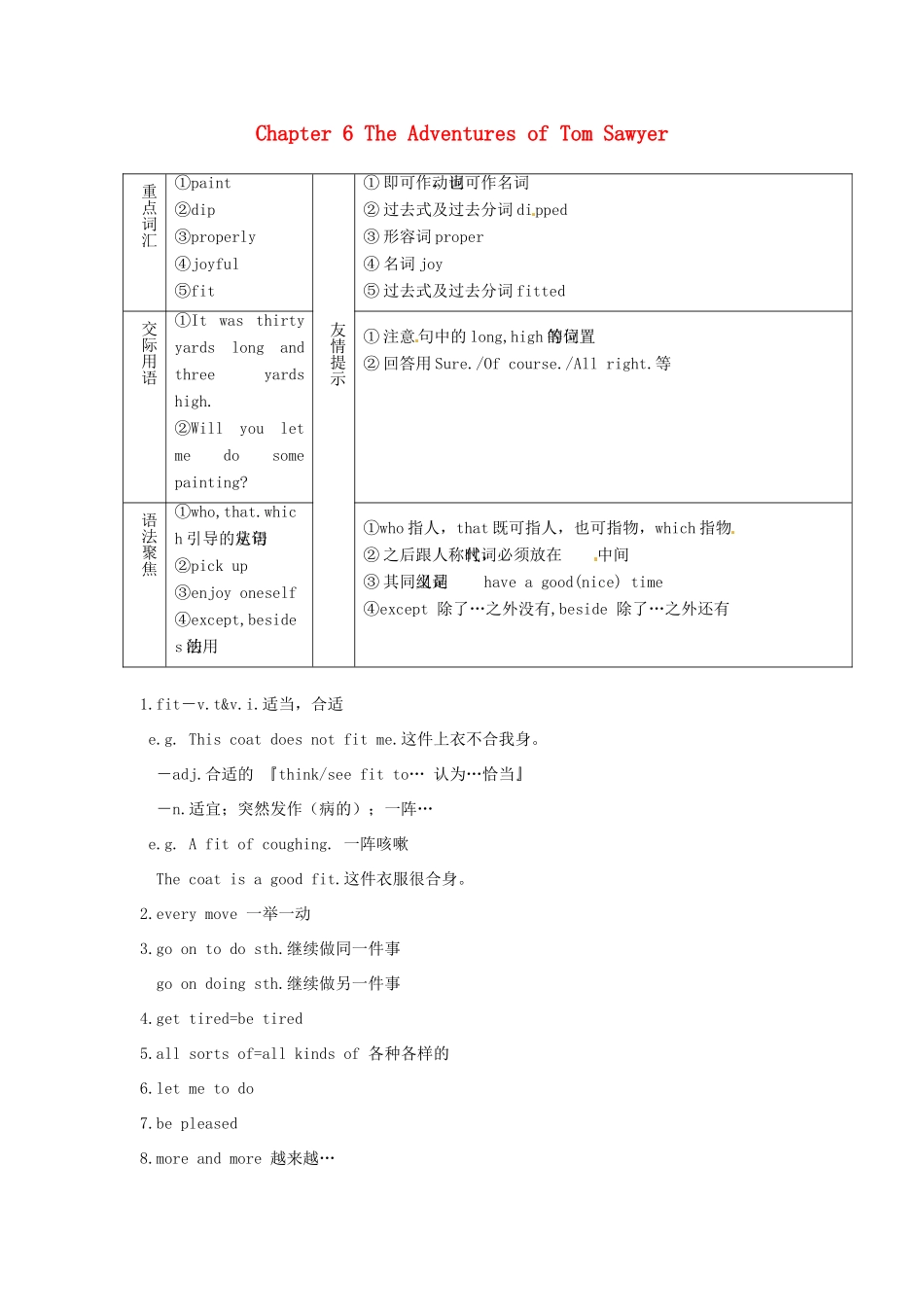 八年级英语下册 Chapter 6 The Adventures of Tom Sawyer学案 牛津深圳版_第1页