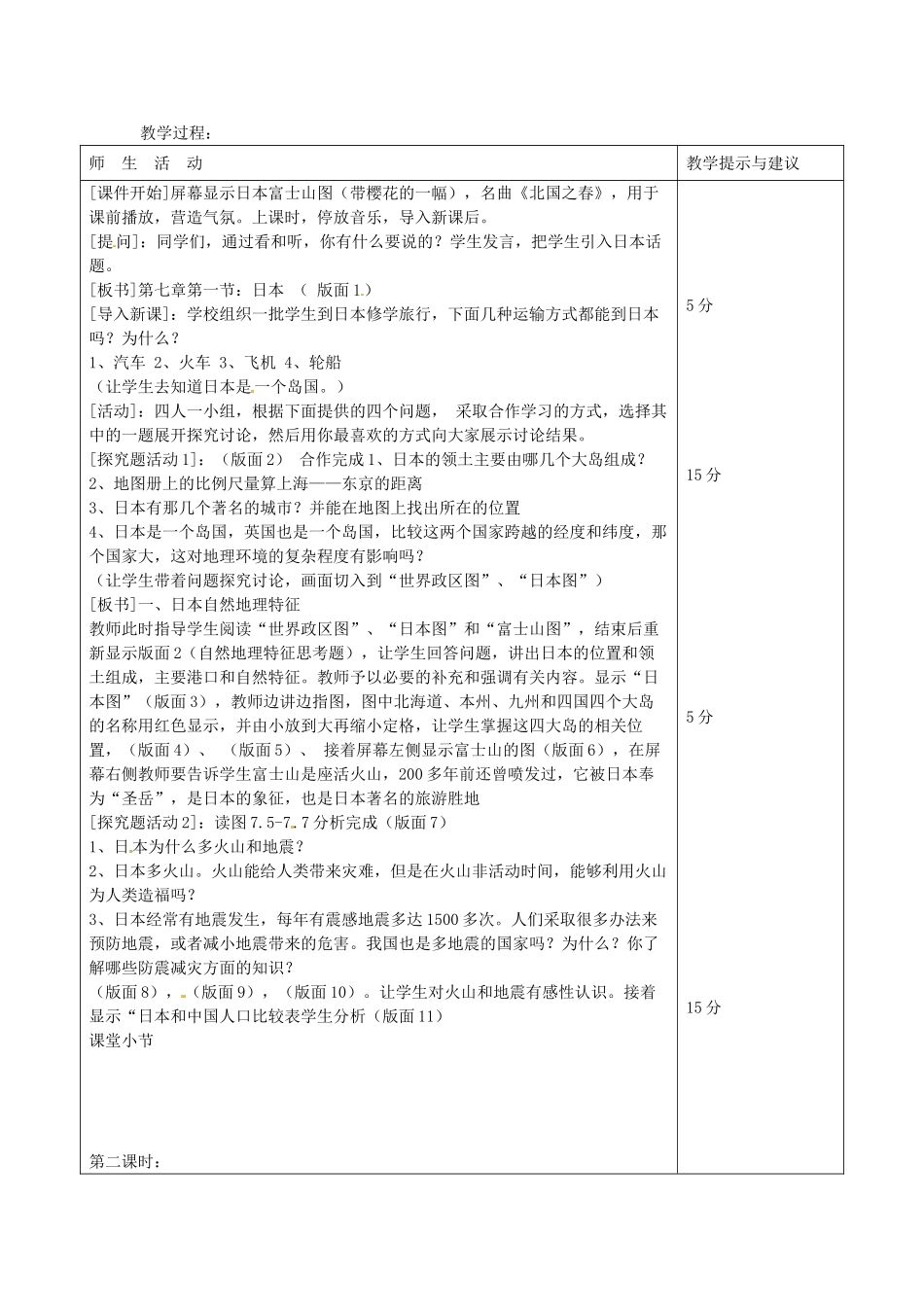 吉林省双辽市向阳乡中学七年级地理下册 第七章 第1节《日本》教案 新人教版_第2页