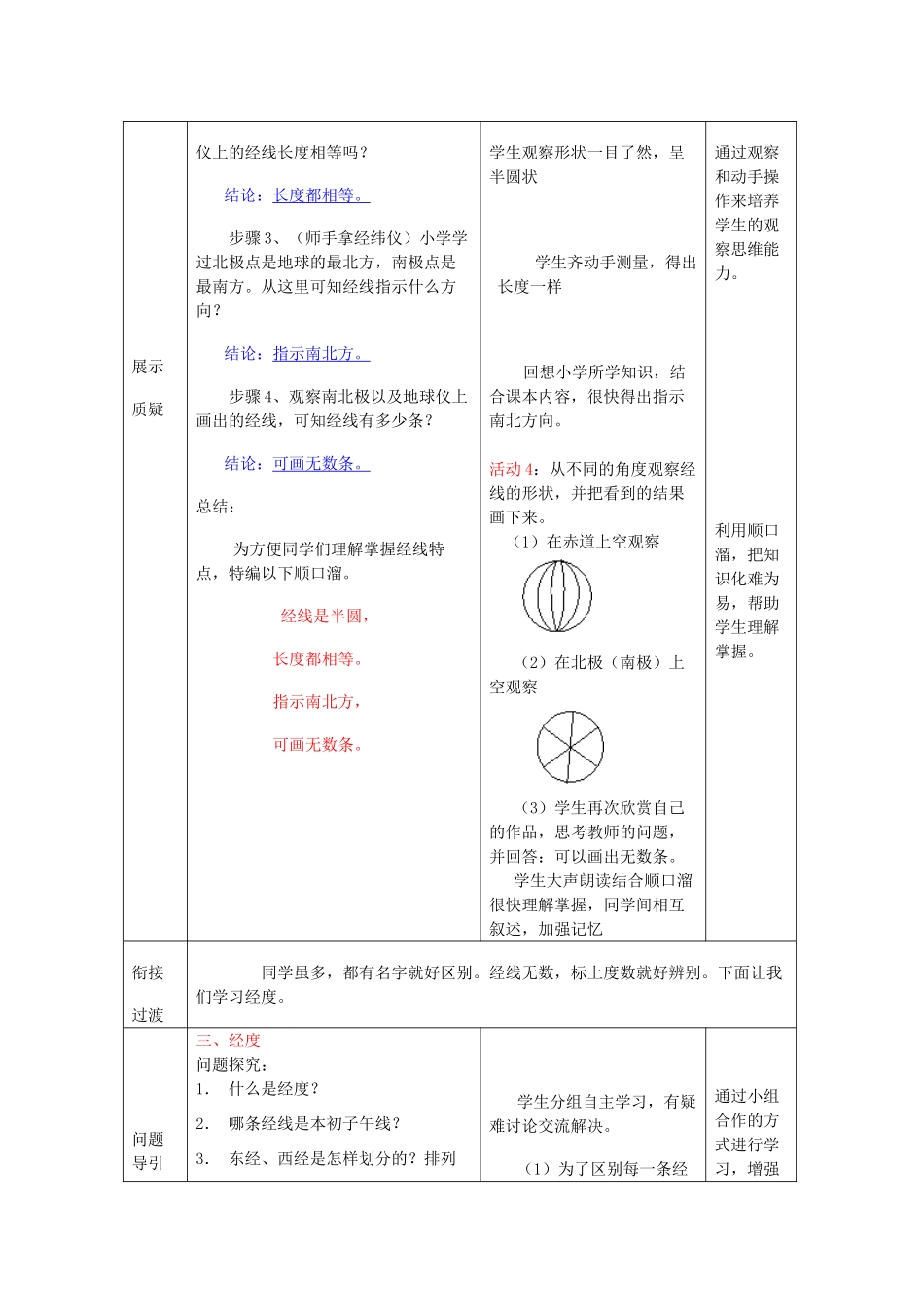 （水滴系列）七年级地理上册 1.2 地球仪和经纬网（第一课时）教案 （新版）商务星球版-（新版）商务星球版初中七年级上册地理教案_第3页