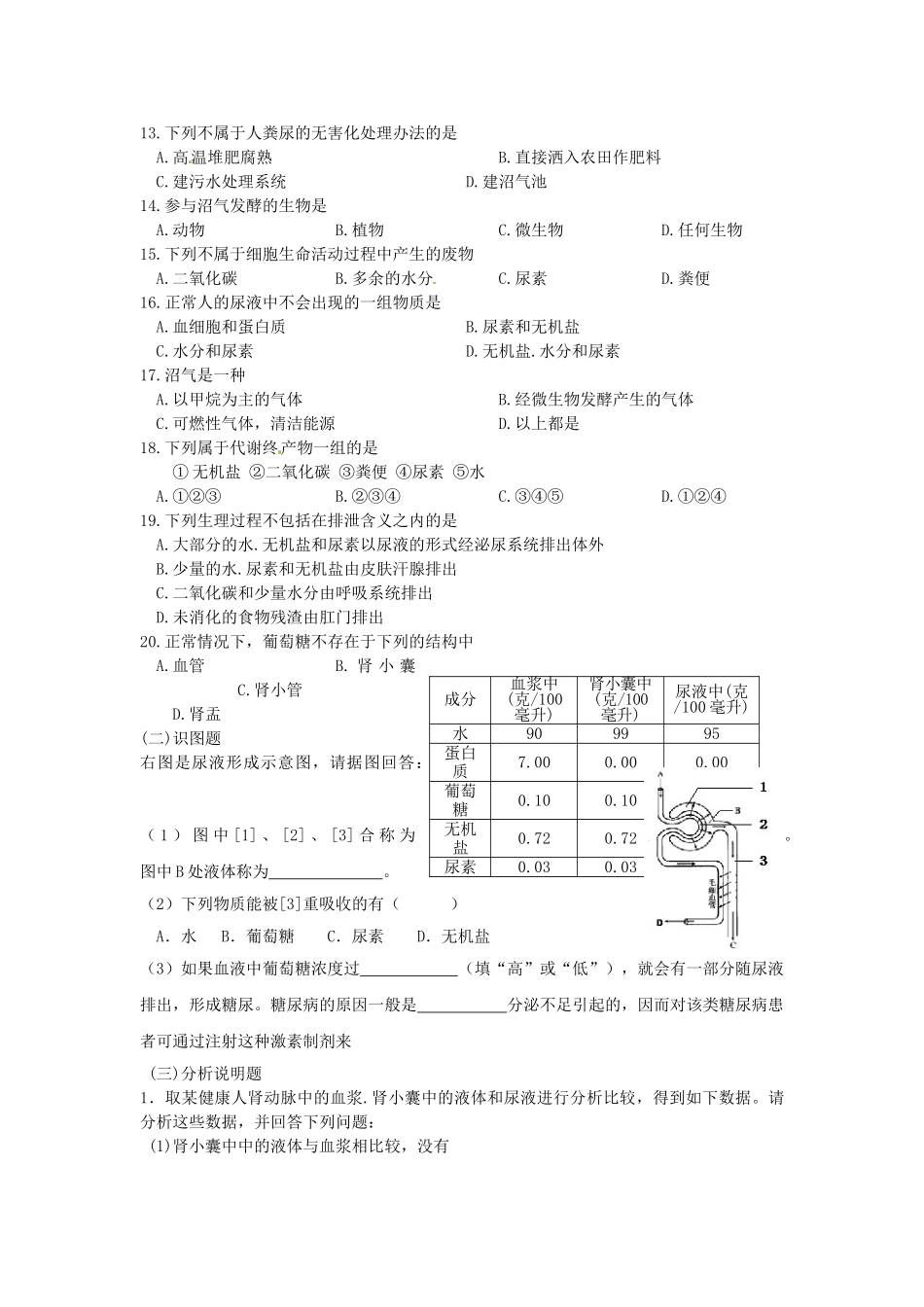 甘肃省张掖市第四中学七年级生物下册 第11章 人体内的废物排入环境讲学稿（无答案） 苏教版_第3页