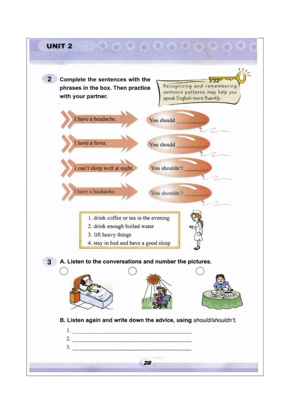 八年级英语上册 Unit 2 Keeping Healthy Topic 1 You should brush your teeth twice a day Section A辅学导学案 （新版）仁爱版-（新版）仁爱版初中八年级上册英语学案_第3页
