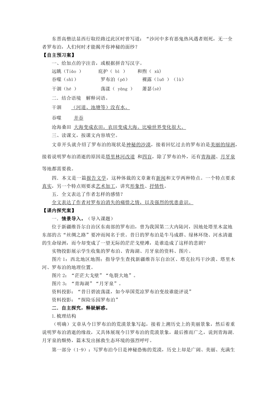 八年级语文下册 第12课《罗布泊，消逝的仙湖》精品导学案 新人教版-新人教版初中八年级下册语文学案_第2页