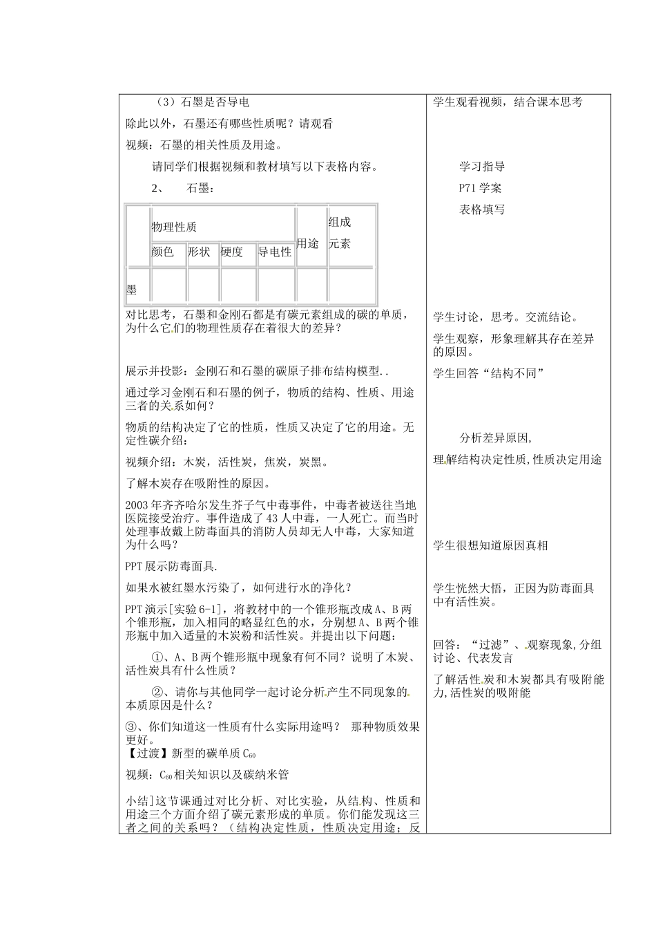 江苏省连云港市东港中学东校区九年级化学上册 课题1 金刚石、石墨和C60教案 新人教版_第2页