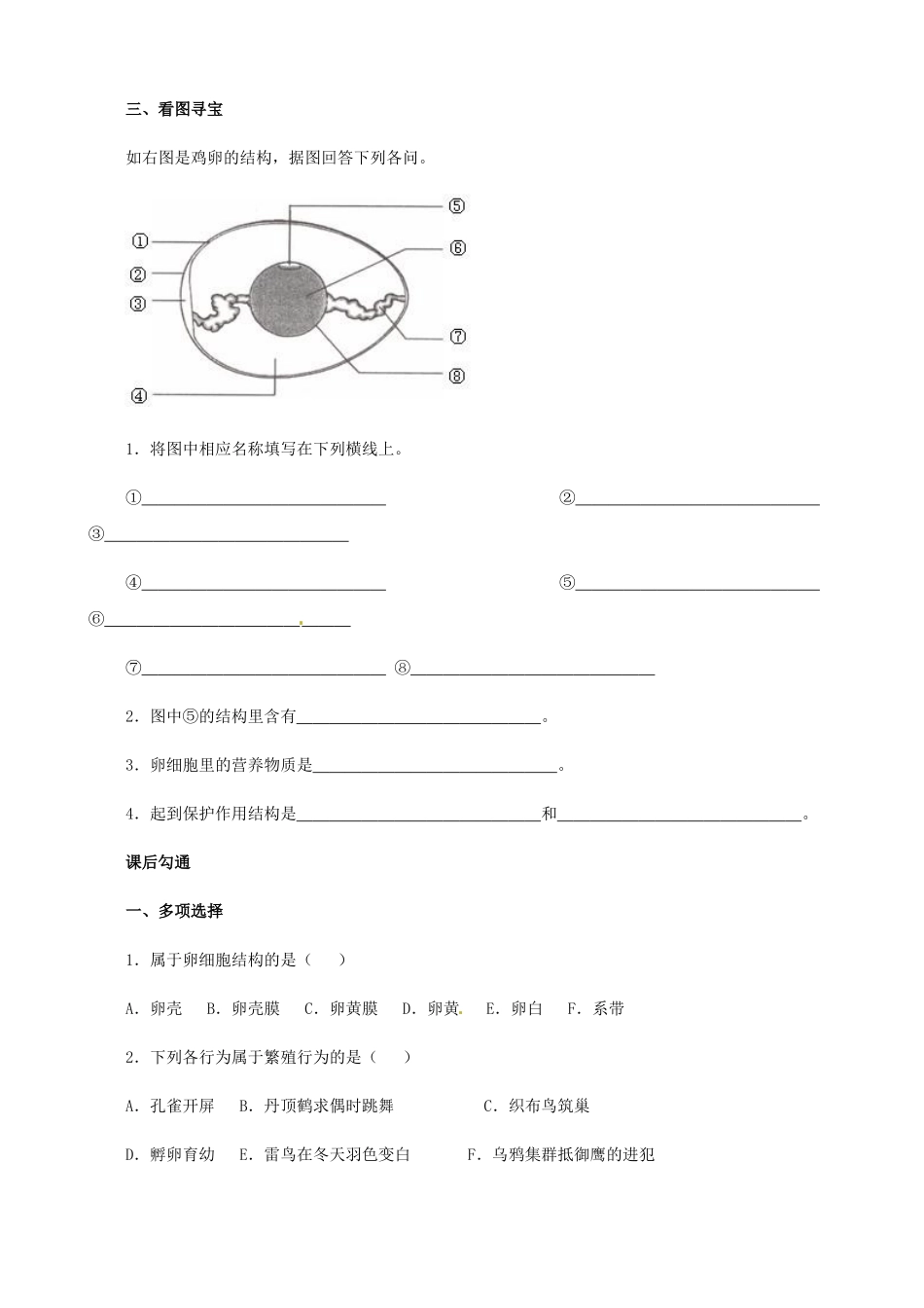 八年级生物下册 7.1.4 鸟的生殖和发育学案 新人教版_第3页