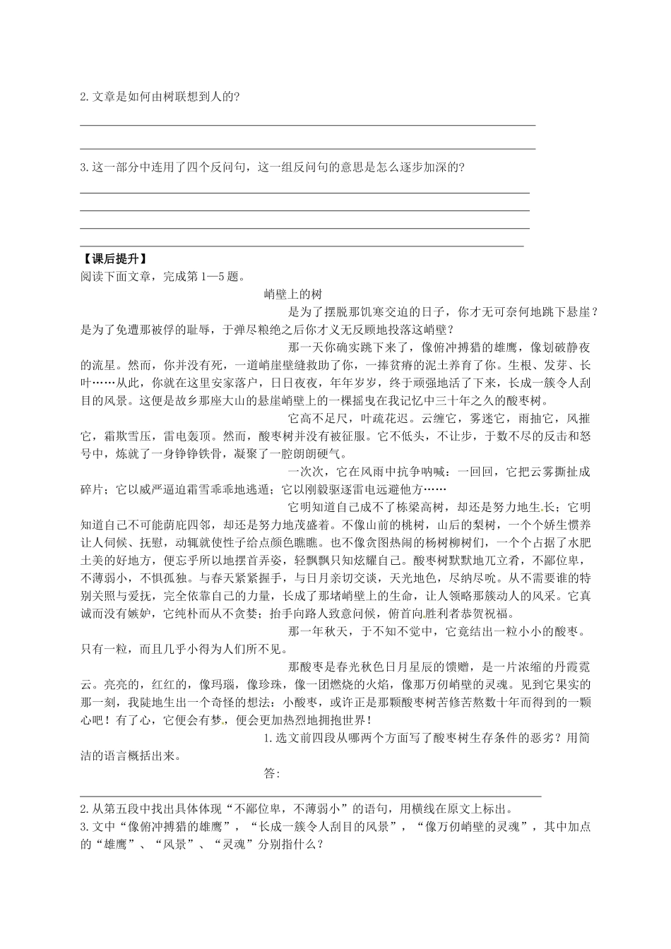 福建省晋江市八年级语文下册 2 白杨礼赞学案 苏教版-苏教版初中八年级下册语文学案_第3页