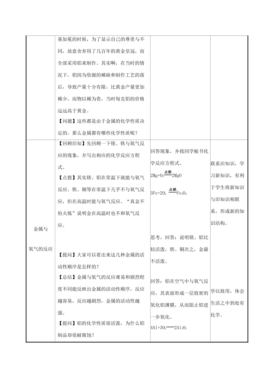 版九年级化学下册 第八单元 金属和金属材料 8.2 金属的化学性质 8.2.1 金属与氧气、稀酸的反应教案 （新版）新人教版-（新版）新人教版初中九年级下册化学教案_第2页
