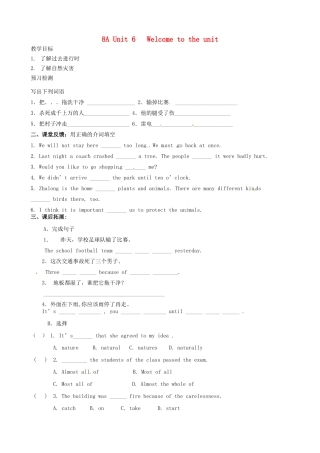 江苏省沭阳县广宇学校八年级英语上册 Unit6 Welcome to the unit学案（无答案） 牛津版