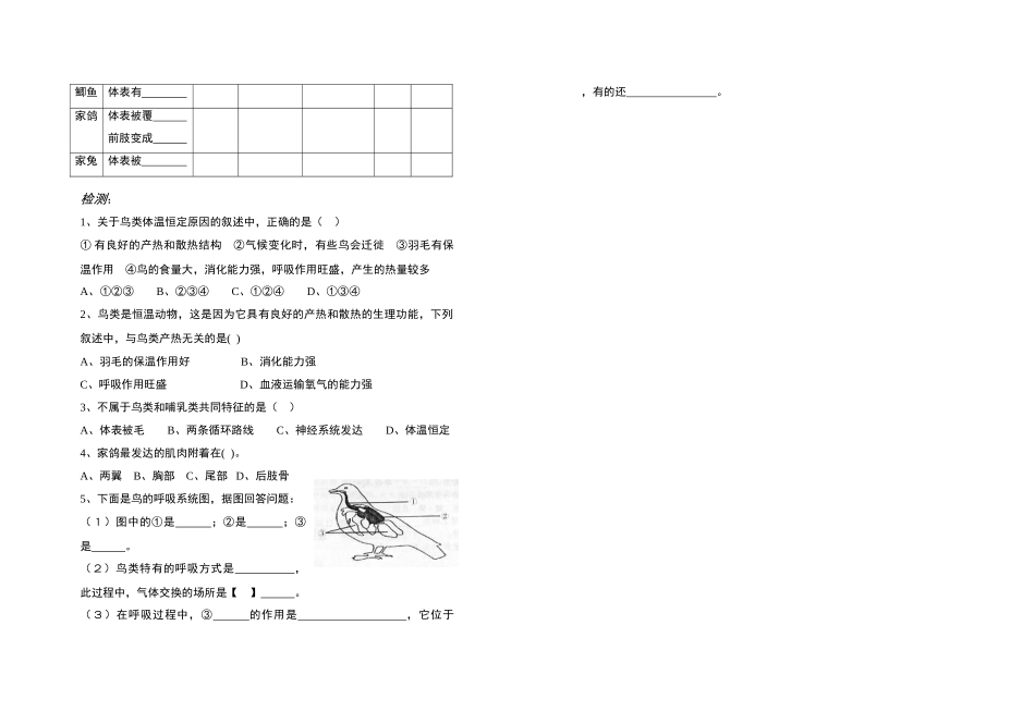 八年级生物 空中飞行的动物1 学案人教版_第2页