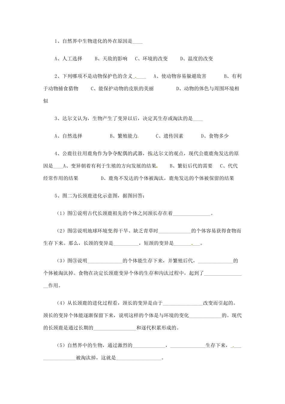 八年级生物下册 生物进化的原因导学案 济南版_第3页