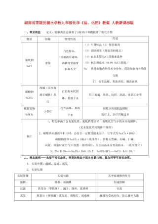 湖南省茶陵县潞水学校九年级化学《盐、化肥》教案 人教新课标版