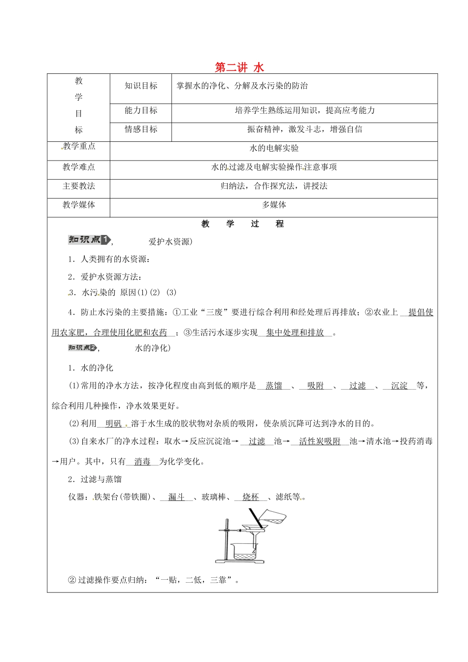 黑龙江省鸡西市恒山区中考化学 第2讲 水复习教案-人教版初中九年级全册化学教案_第1页