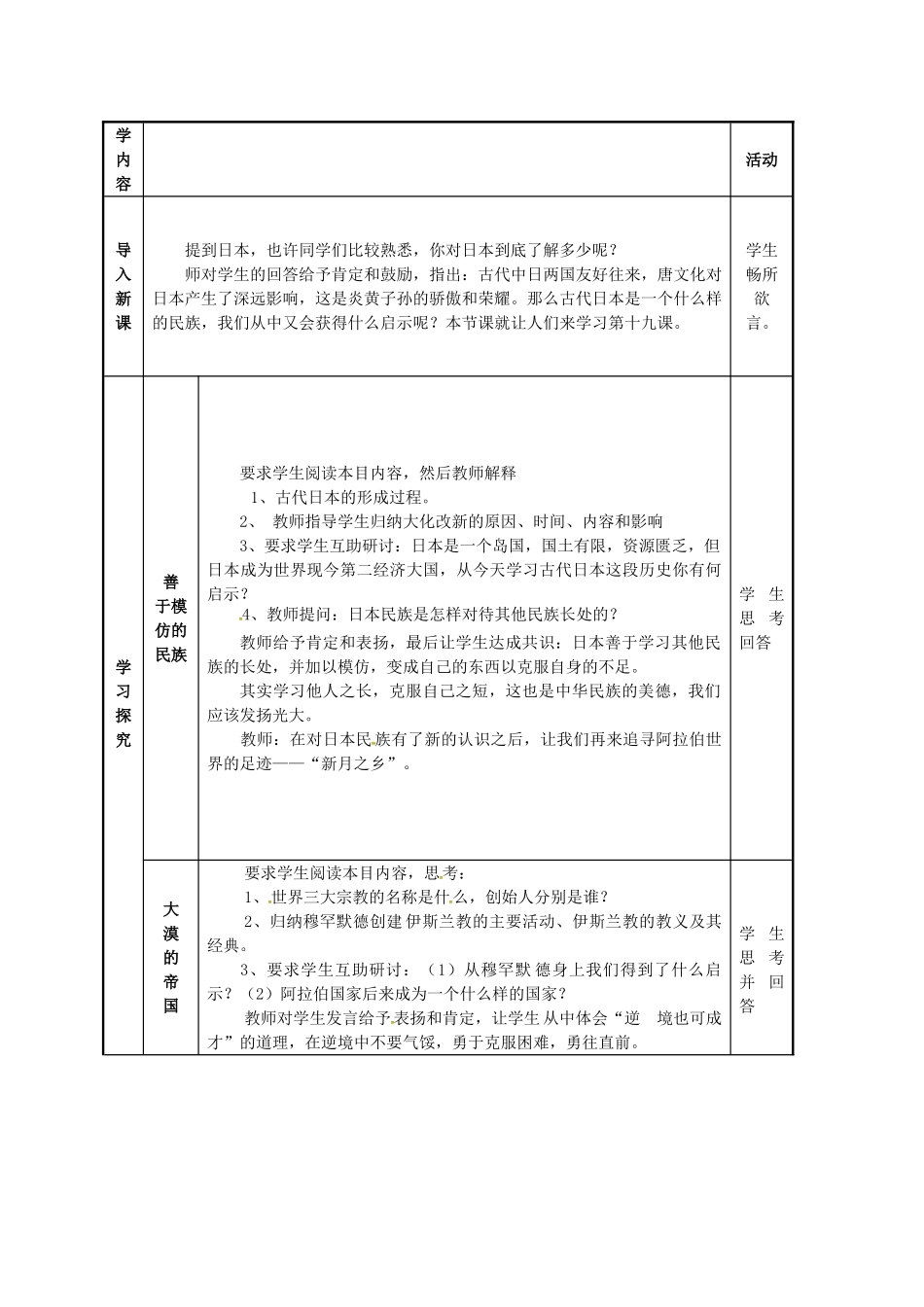 八年级历史下册 第19课“日出之国”与“新月之乡”教案 北师大版-北师大版初中八年级下册历史教案_第2页