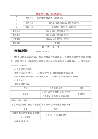 黑龙江省鸡西市恒山区中考化学 第18讲 物质的分离、提纯与转换复习教案1-人教版初中九年级全册化学教案
