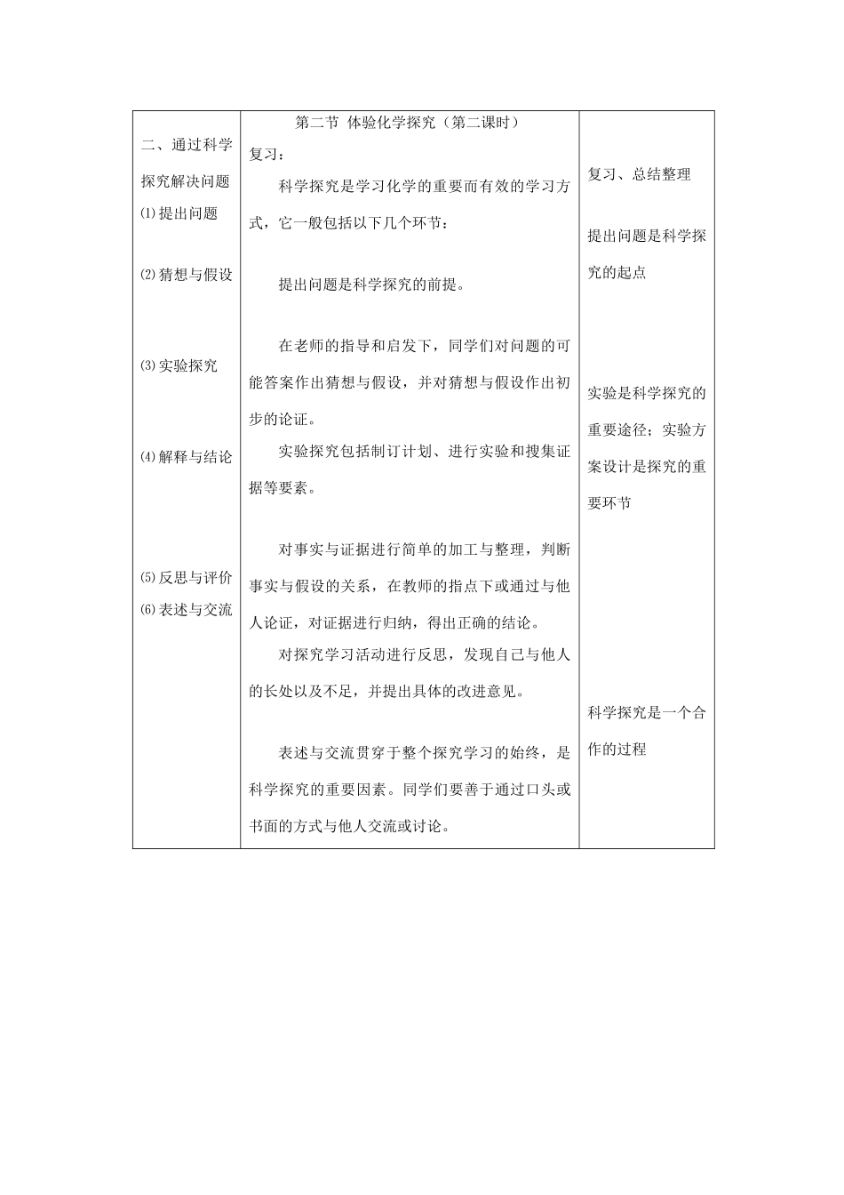 八年级化学全册 第一单元 步入化学殿堂 第二节 体验化学探究教学设计2 （新版）鲁教版五四制-鲁教版五四制初中八年级全册化学教案_第2页