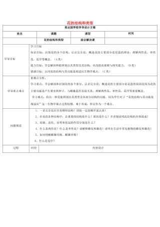 八年级生物上册 4.1.1 花的结构和类型导学案2 （新版）济南版-（新版）济南版初中八年级上册生物学案