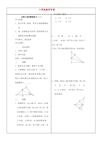 河北省沧州市颐和中学八年级数学《全等三角形整章复习（一）》学案