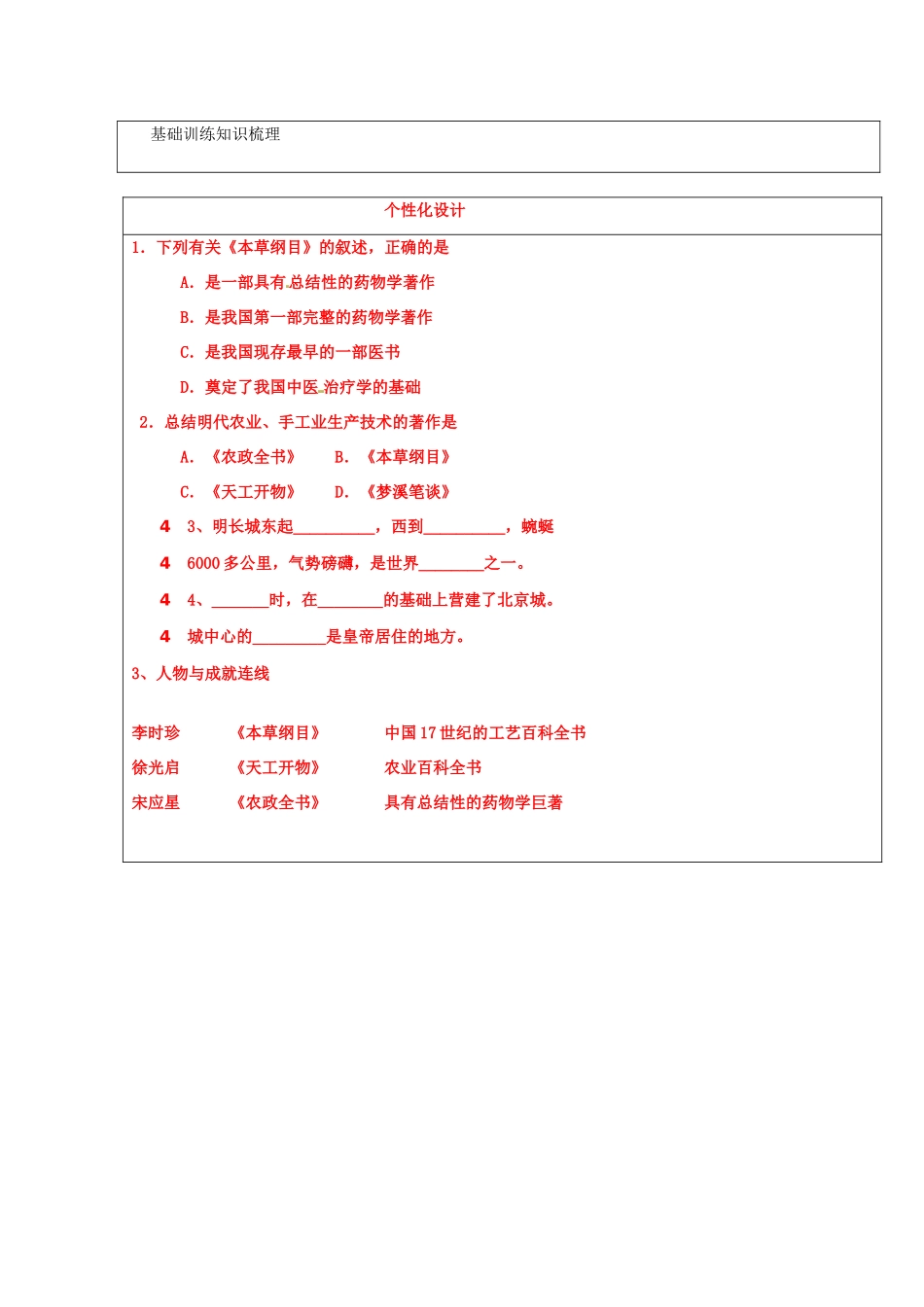 河南省虞城县第一初级中学七年级历史下册《第21课 时代特点鲜明的明清文化（一）》教学设计 新人教版_第3页