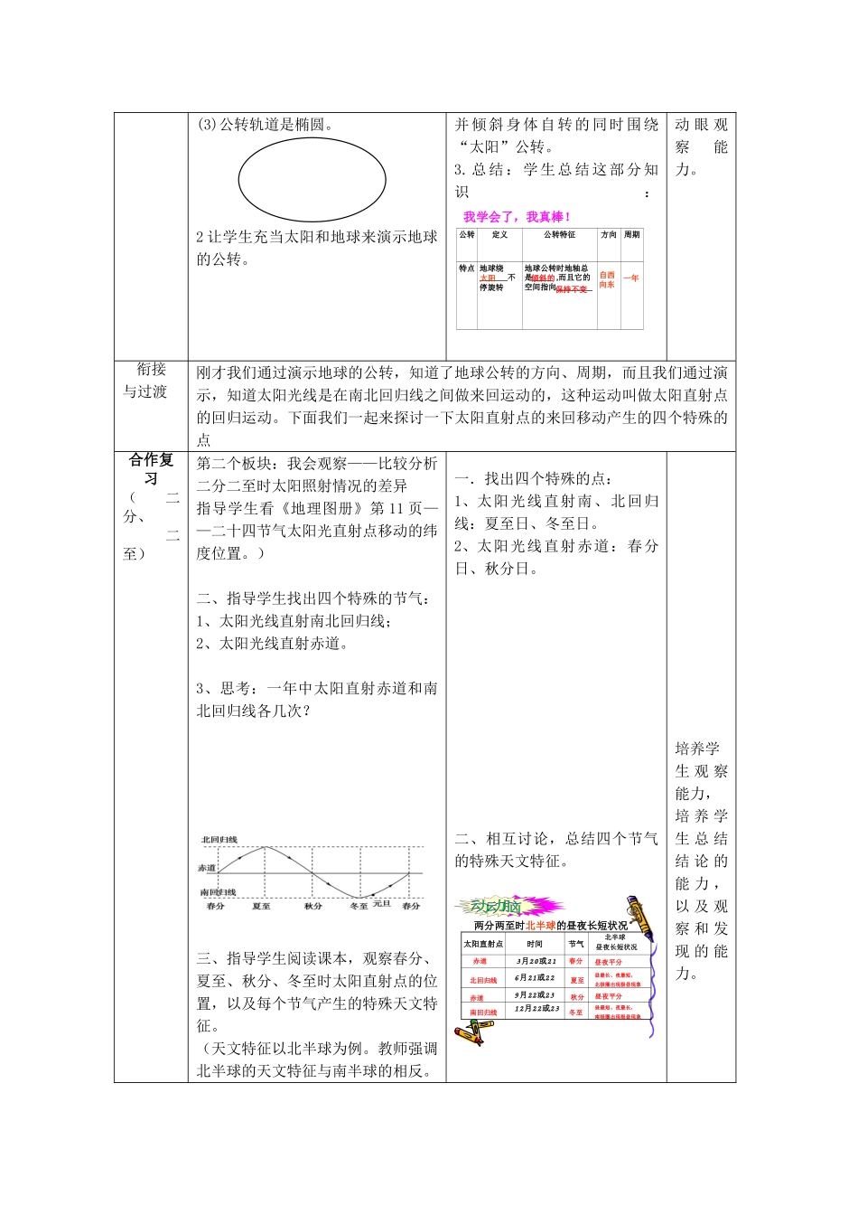 （水滴系列）七年级地理上册 第一章第四节 地球的公转复习教案 （新版）商务星球版-（新版）商务星球版初中七年级上册地理教案_第3页