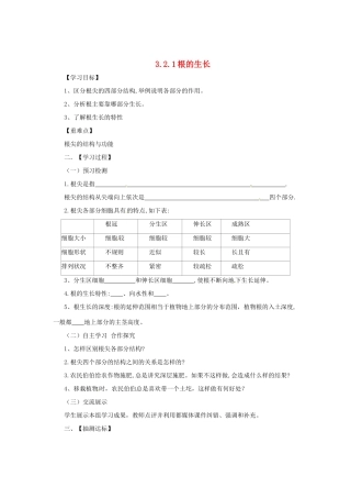 八年级生物上册 3.2.1 根的生长导学案 （新版）冀教版-（新版）冀教版初中八年级上册生物学案