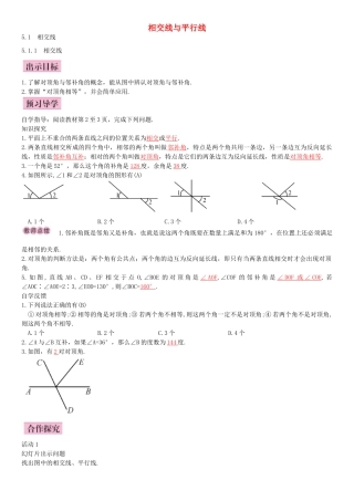 畅优新课堂七年级数学下册 5.1.1 相交线导学案 （新版）新人教版-（新版）新人教版初中七年级下册数学学案