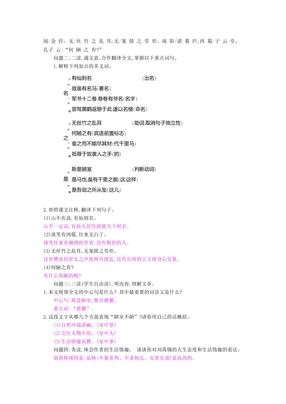 八年级语文下册 第10课 陋室铭导学案 苏教版-苏教版初中八年级下册语文学案_第2页