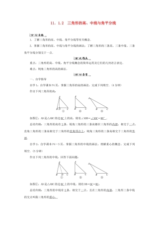 八年级数学上册 第十一章 三角形 11.1 与三角形有关的线段 11.1.2 三角形的高、中线与角平分线导学案（新版）新人教版-（新版）新人教版初中八年级上册数学学案