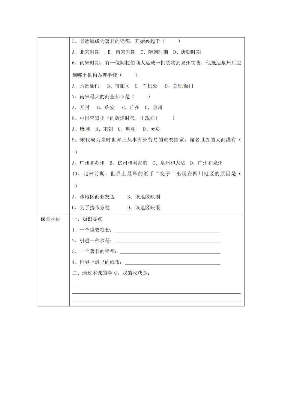 湖南省常德市第九中学七年级历史下册 第二单元 第10课《经济重心的南移》导学案（无答案） 新人教版_第3页