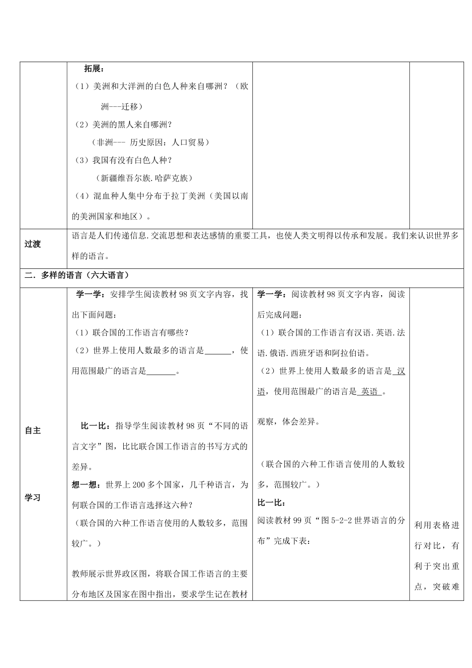 （水滴系列）七年级地理上册 第五章 第2节 世界的人种、语言和宗教教案 （新版）商务星球版-（新版）商务星球版初中七年级上册地理教案_第3页