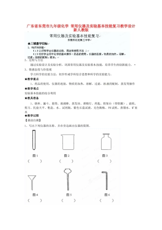 广东省东莞市九年级化学 常用仪器及实验基本技能复习教学设计 新人教版