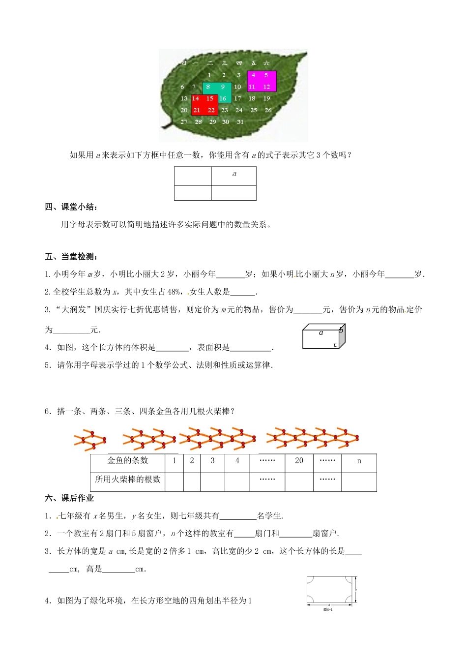 江苏省南京市高淳外国语学校七年级数学31《字母表示数》教学案_第3页