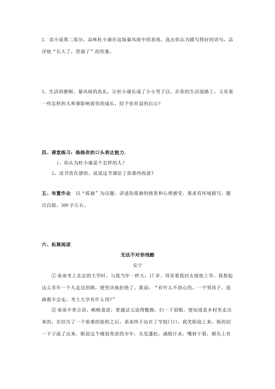 （暑期预热）九年级语文上册 第10课《孤独之旅》学案 新人教版_第2页