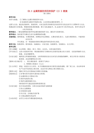 江苏省东台市唐洋镇中学九年级化学下册《8.3 金属资源的利用和保护（2）》教案 新人教版