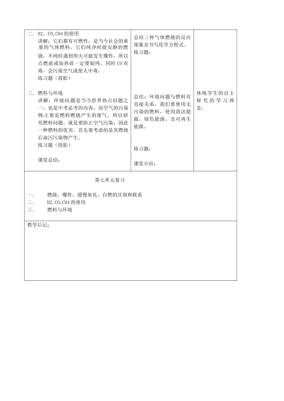 吉林省四平市第十七中学九年级化学上册《第七单元 燃料及其利用》复习课教案2 （新版）新人教版_第2页