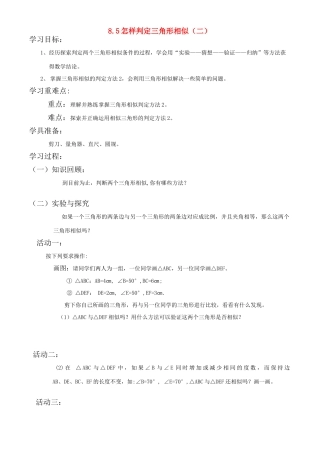 八年级数学下册 怎样判定三角形相似 学案 青岛版