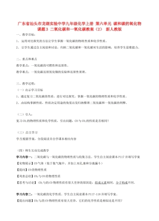 广东省汕头市龙湖实验中学九年级化学上册 第六单元 碳和碳的氧化物 课题3 二氧化碳和一氧化碳教案（2） 新人教版