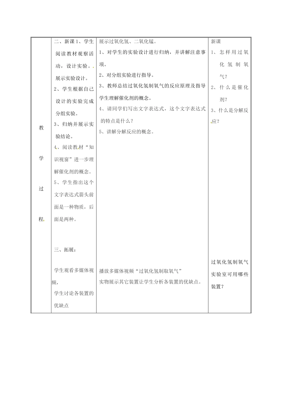 湖南省益阳市资阳区迎丰桥镇九年级化学上册 第3章 维持生命之气—氧气 3.2 制取氧气 氧气的实验室制法（第1课时）教案 （新版）粤教版-（新版）粤教版初中九年级上册化学教案_第3页