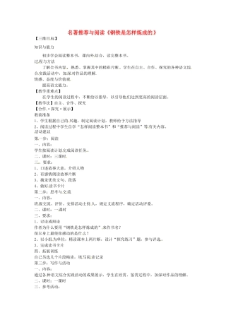 八年级语文上册 名著推荐与阅读《钢铁是怎样炼成的》教学案 苏教版-苏教版初中八年级上册语文教学案
