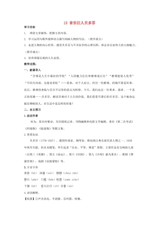 湖南省祁阳县浯溪镇第二中学七年级语文下册 13 音乐巨人贝多芬教学案 新人教版