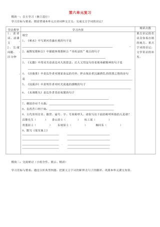 广东省河源市中英文实验学校九年级语文上册 第六单元复习讲学稿 语文版