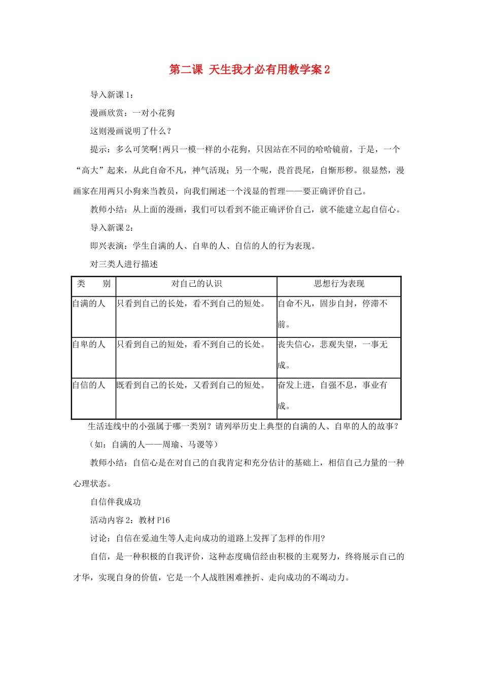 江苏省大丰市万盈第二中学七年级政治 第二课 天生我才必有用教学案2 苏教版_第1页